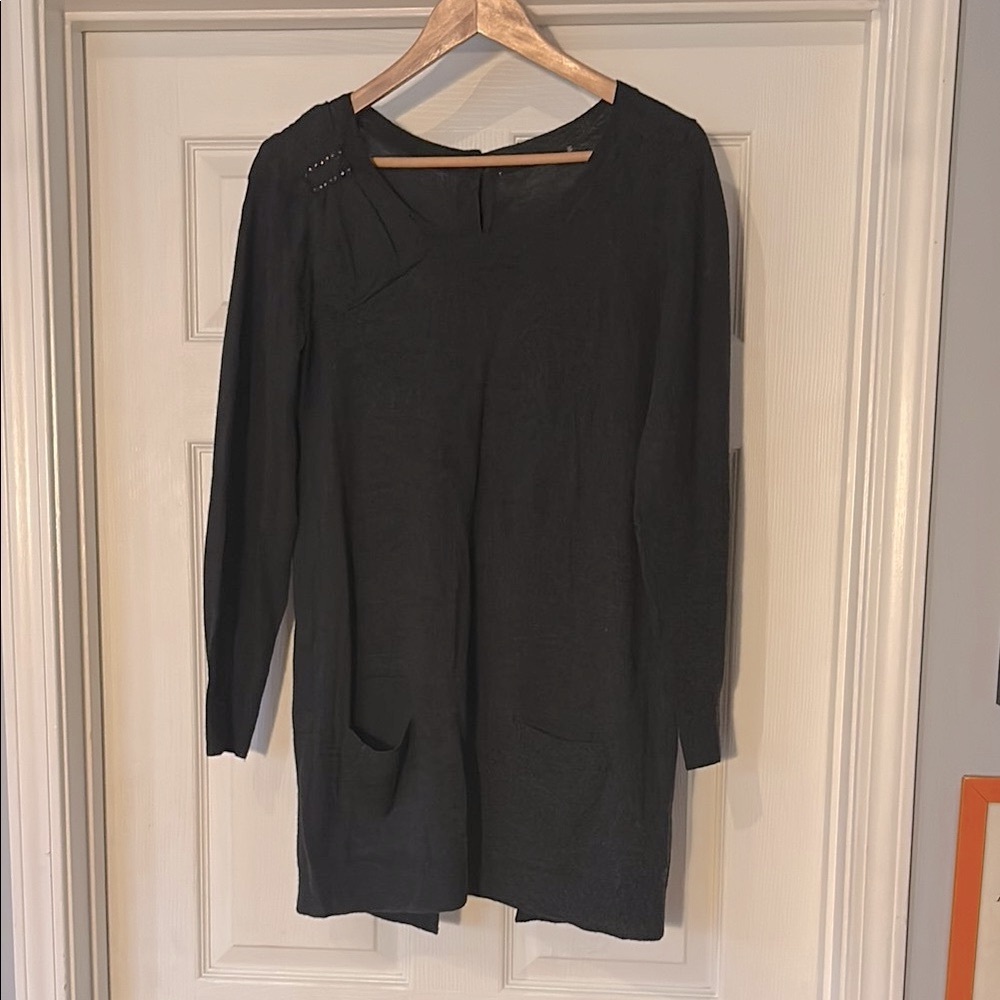 Rebecca Taylor Dark Gray Wool Button-Back Sweater Tunic
